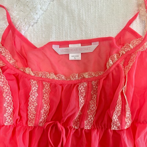 VTG Y2K Victoria Secret babydoll lingerie sheer lace silky pink size L coquette - Picture 9 of 11